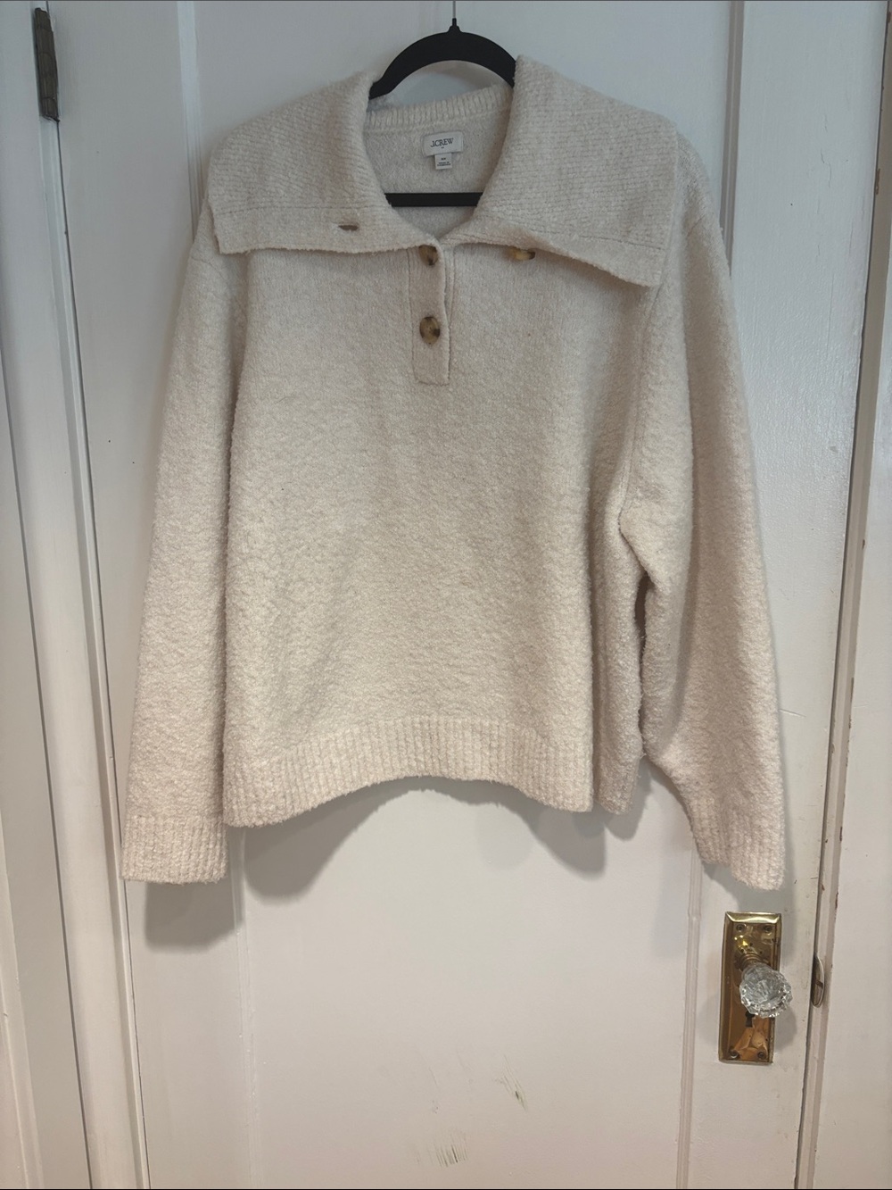 J. Crew Cream Button-Front Bouclé Turtleneck Sweater Polyester/Wool blend 3x